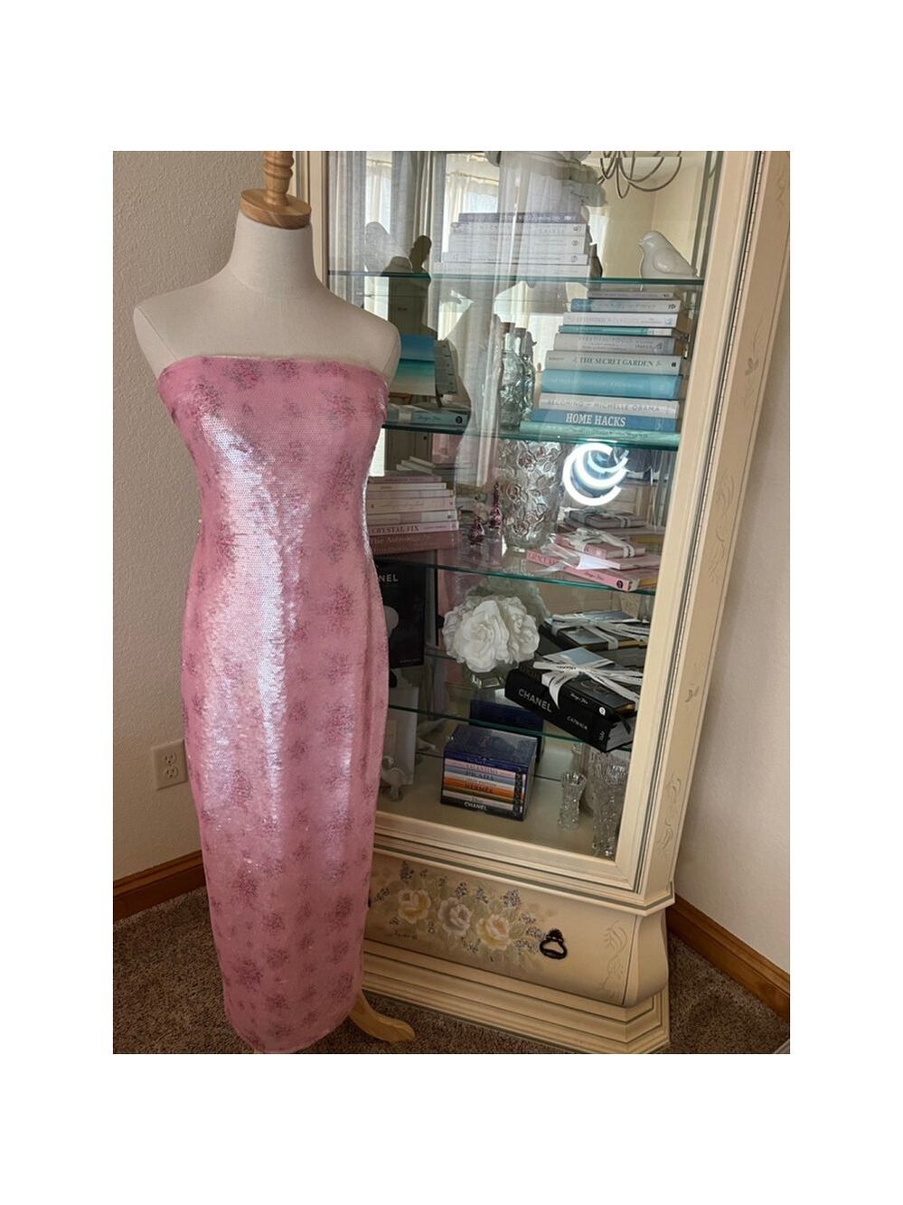 Women's LoveShackFancy Pink Sequin Strapless Dress Size 8